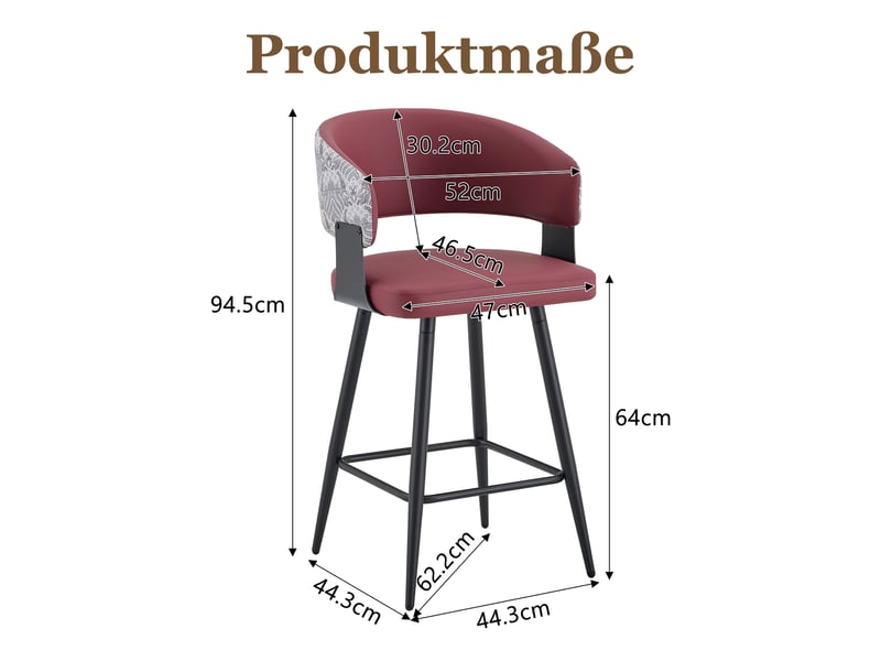  Chaise de salle à manger avec dossier enveloppant et accoudoirs  - structure métal, simili cuir - rouge  - Conforama D
