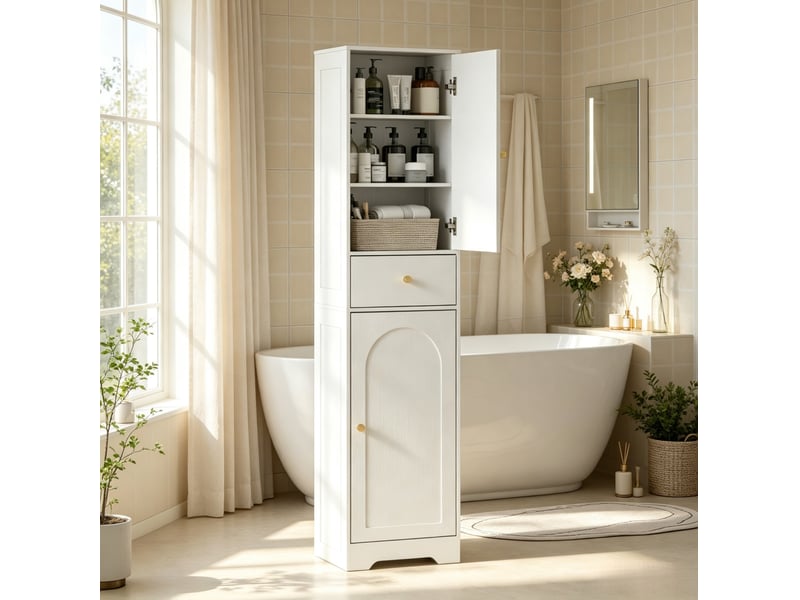  Colonne de salle de bains 40x29,5x170 cm deux placards tiroir panneau de particules blanc  - Conforama C