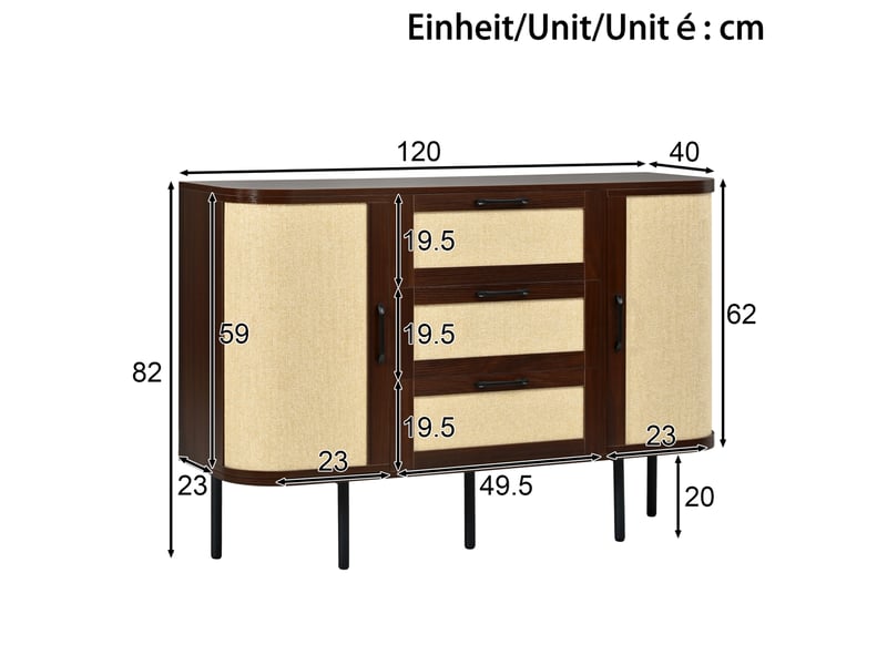  Meuble de rangement avec meuble tv, buffet et colonne, portes et tiroirs, en mdf noyer, pour salon et salle à manger  - Conforama D