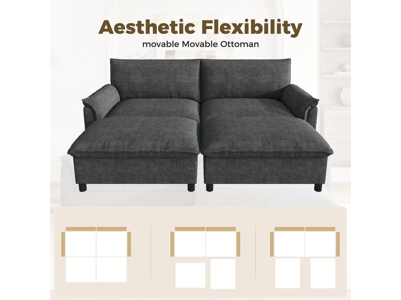  Canapé d'angle forme d'angle modulable assise profonde 2 poufs mobiles dossier haut coloris noir format surdimensionné  - Conforama E