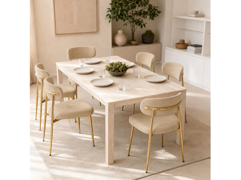 Lot de 6 chaises repas 51x50x81 cm, assise dossier rembourrés, patins réglables, métal et bois, marron et doré - Conforama B