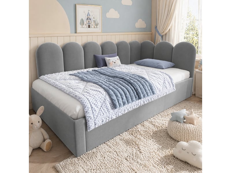  Lit gigogne enfant 90x200 cm avec couchage 90x190 cm en velours gris  - Conforama D