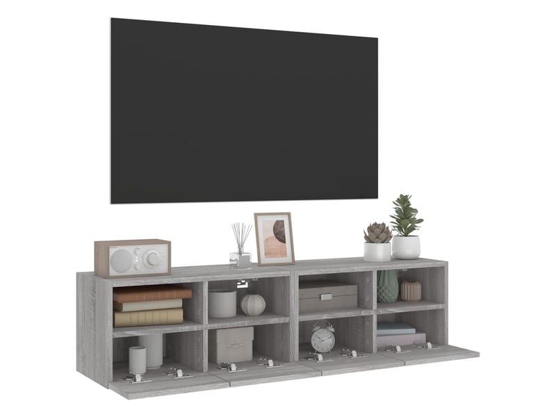  Lot de 2 meuble tv mural, meuble tv suspendu sonoma gris 60x30x30cm bois d'ingénierie  - Conforama E