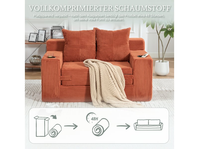  Canapé convertible - ce canapé-lit deux places moderne est un canapé confortable revêtu de cachemire, orange  - Conforama W