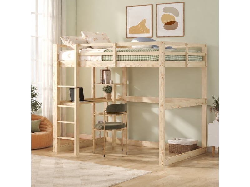  Lit mezzanine enfant 140 x 200 cm avec bureau, rangements, coloris naturel  - Conforama B