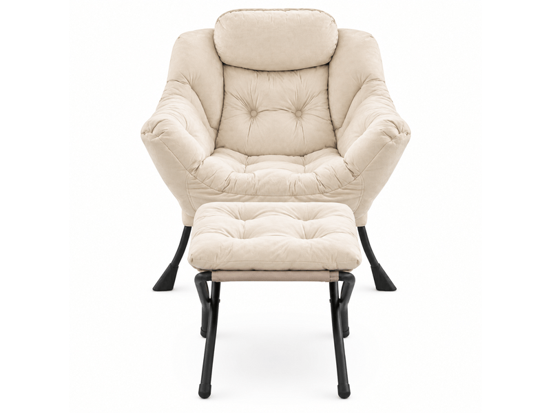  Fauteuil relax beige avec repose-pieds, accoudoirs, poche latérale, fauteuil tv lounge  - Conforama A