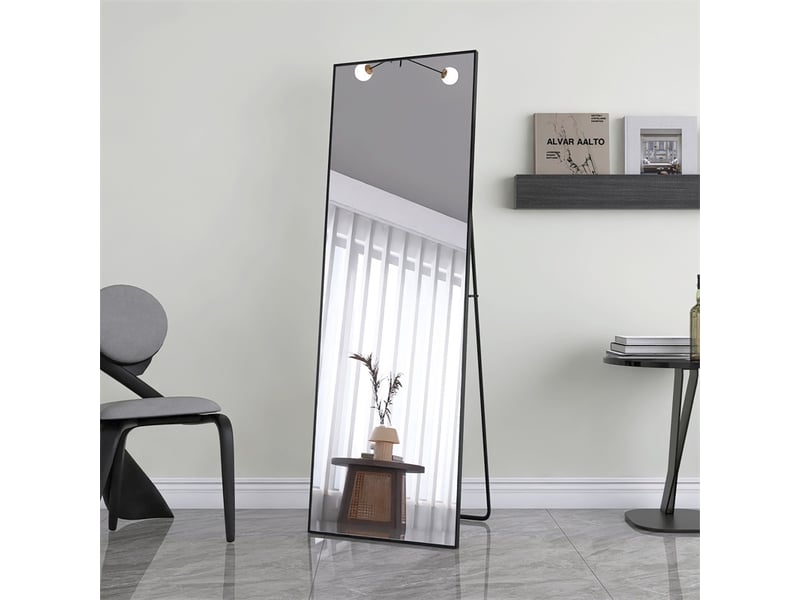  Miroir sur pied 162x53cm - miroir rectangulaire en verre trempé avec cadre en aluminium - noir  - Conforama D