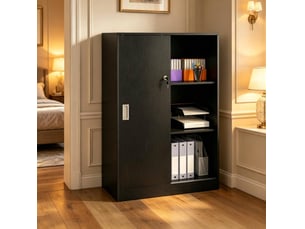 Armoire de classement 80 x 40 x 120 cm noire, panneaux mdf, portes coulissantes verrouillables pour le bureau