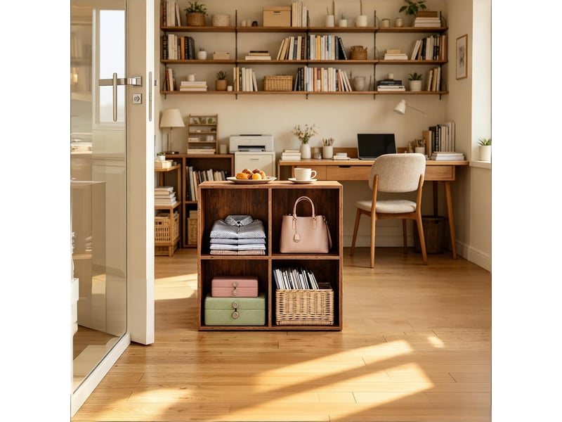  Bibliothèque à 4 cases meuble de rangement marron rustique 59.6x29x59.8 cm T5828P514816 - Conforama E