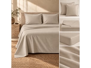 Ensemble literie 4 pièces drap plat 240 x 300 cm + drap housse 140x190 cm + 2 taies 63x63 cm percale 78 fils