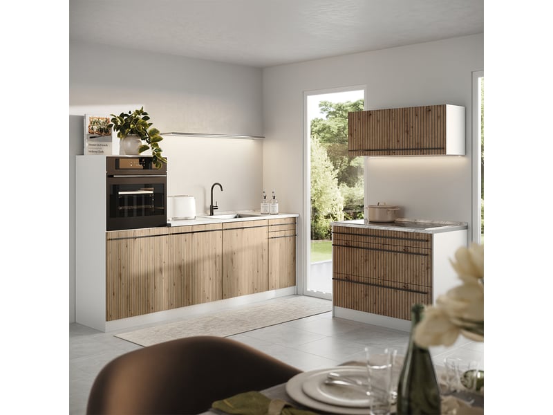  Vicco cuisine, chêne artisanblanc, 220cm plan de travail marbre  - Conforama C