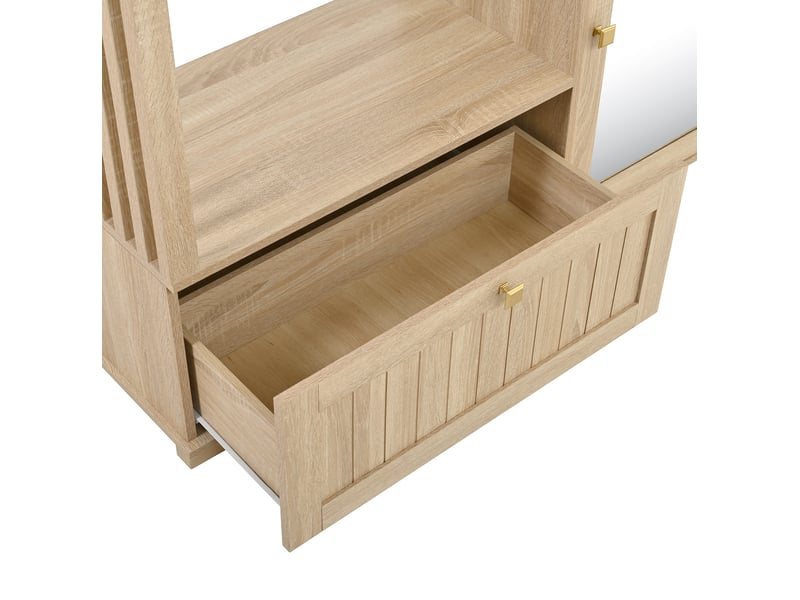  Armoire avec miroir et portant ouvert 115.5x38.5x194.5 cm 2 portes mdf couleur chêne  - Conforama D