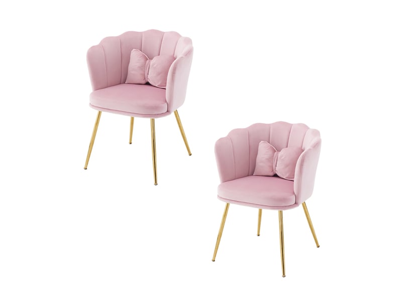  Lot de 2 chaises de salle à manger  ergonomique 58x63x77cm – avec pieds dorés - coussin papillon velours - rose  - Conforama A