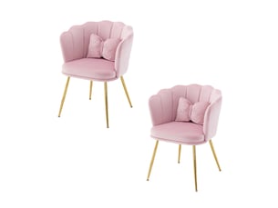 Lot de 2 chaises de salle à manger  ergonomique 58x63x77cm – avec pieds dorés - coussin papillon velours - rose