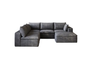 Canapé cloud 260×250 en velours côtelé gris foncé, double couche, coussins amovibles, sans montage