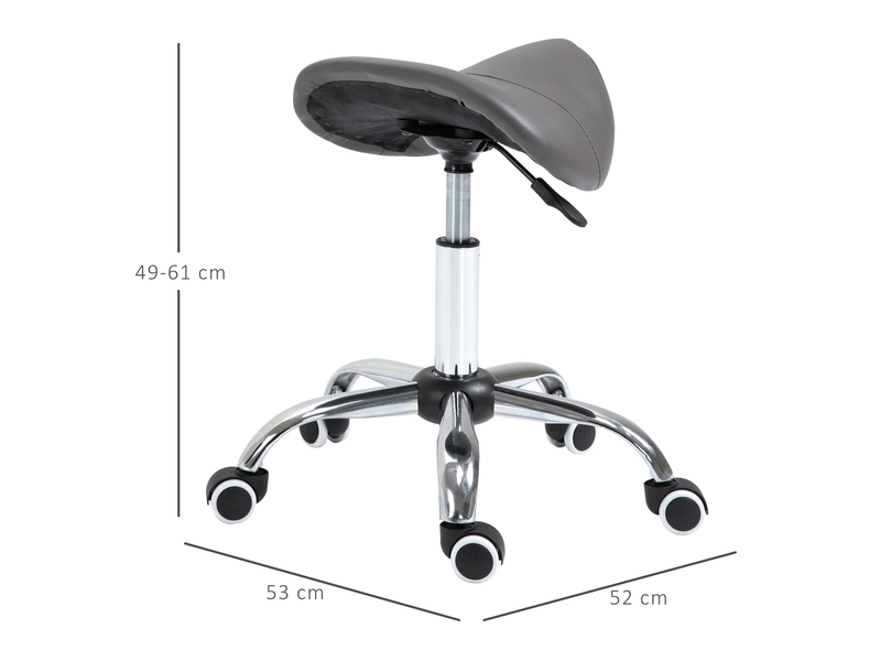  Tabouret de travail en forme de selle avec roulettes et hauteur réglable pour salons de coiffure et tatouage en gris dimensions 52x53x49-61 cm  - Conforama C