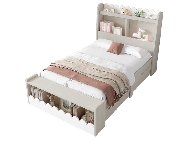  Lit simple rembourré 90x200 cm avec usb type-c,lit coffre hydraulique anti-collision avec sommier à lattes- lin beige élégant  - Conforama A