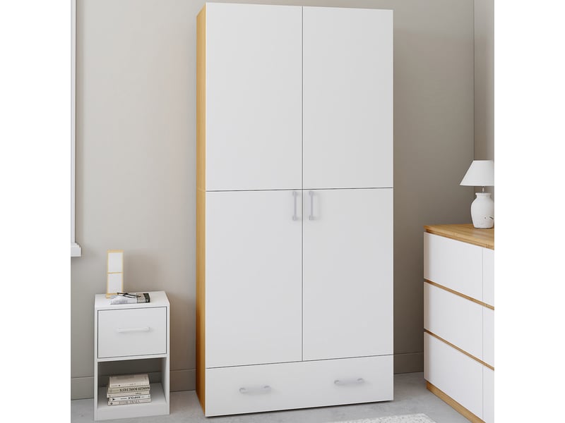 Armoire 2 portes juliana blanc et bois étagères 80 cm avec 1 tiroir  - Conforama B