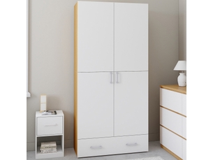 Armoire 2 portes juliana blanc et bois étagères 80 cm avec 1 tiroir
