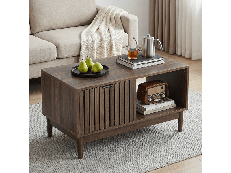  Table basse avec niche, étagères ouvertes et pieds en bois massif, style moderne, pour salon, 80 × 50 × 45 cm  - Conforama C