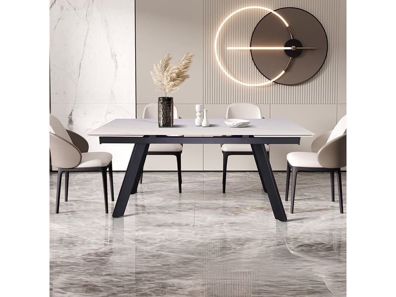 Hera - table extensible en pierre frittée blanc pieds en métal noir 160-240 cm HERA-BLA - Conforama B