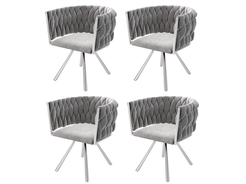  Lot de 4 chaises de salle à manger pivotantes en velours gris et argenté  - Conforama A