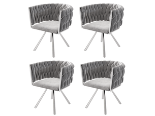Lot de 4 chaises de salle à manger pivotantes en velours gris et argenté