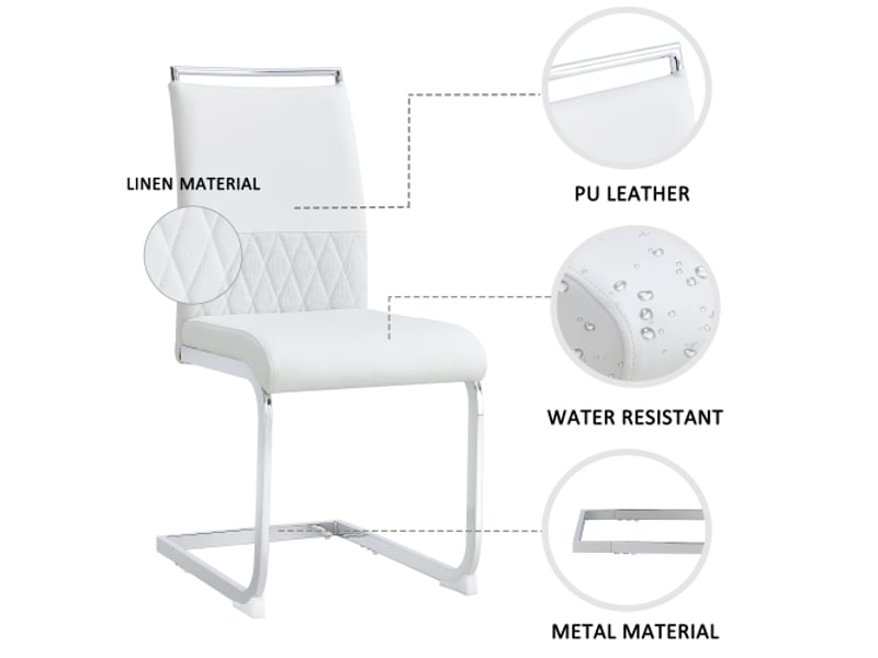  Chaise de salle à manger 6 pcs - dossier haut en simili cuir pu et lin - chaise d'appoint - blanc  - Conforama C