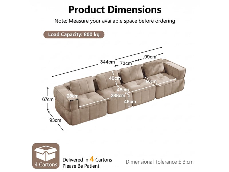 Canapé 4 places, revêtement en tissu, sans assemblage, tons naturels - Conforama D