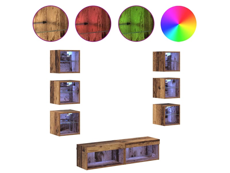  Meuble tv - banc tv - meuble de rangement 8 pcs bois ancien verre  - Conforama D