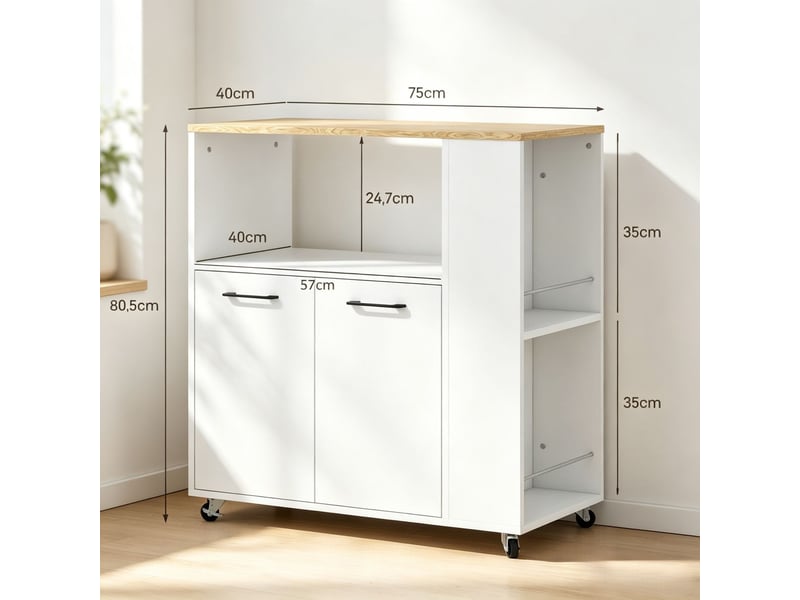 Desserte de cuisine 75 x 40 x 80 cm étagère réglable roulettes plan de travail  - Conforama C