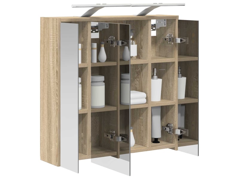 Armoire miroir salle de bain, meuble de rangement chêne sonoma shl2441 - Conforama C