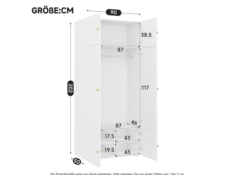 Armoire 2 portes avec penderie et 5 compartiments 90x50x200 cm blanche - Conforama C