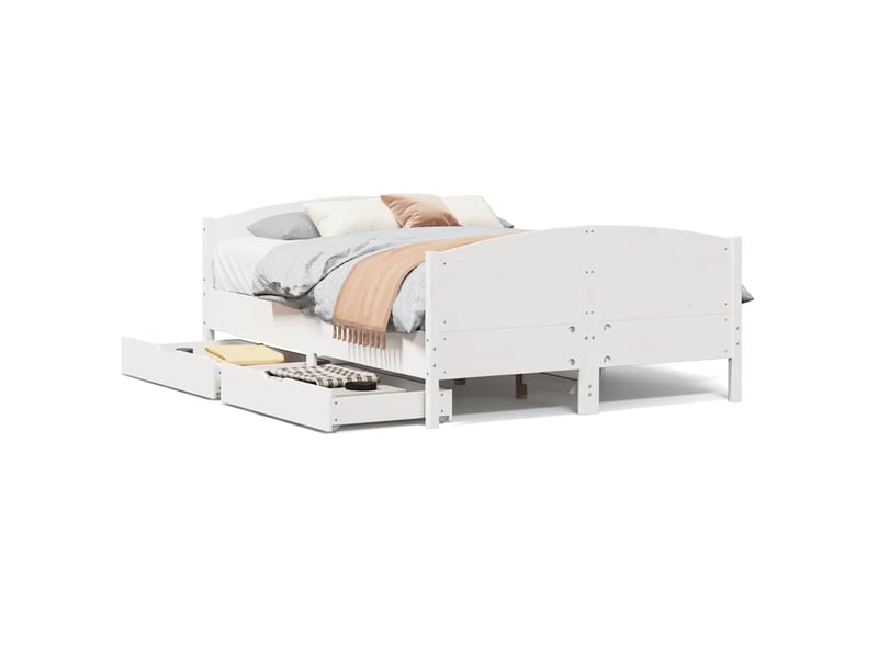  Lit double- lit adulte -  cadre de lit sans matelas blanc 140x200 cm bois de pin massif  - Conforama A