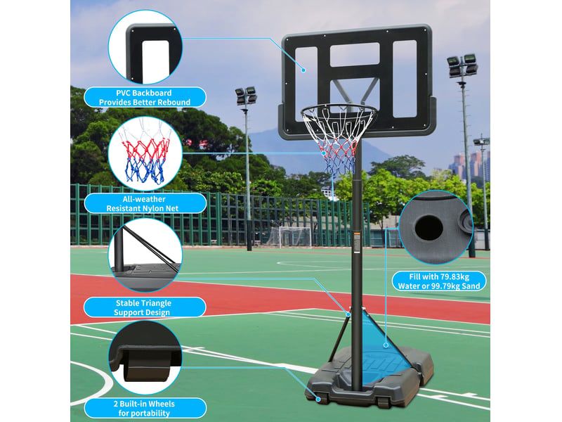  Panier de basket extérieur réglable 99 x 60 x 304,8 cm – noir – roulettes et base à lester robuste  - Conforama D