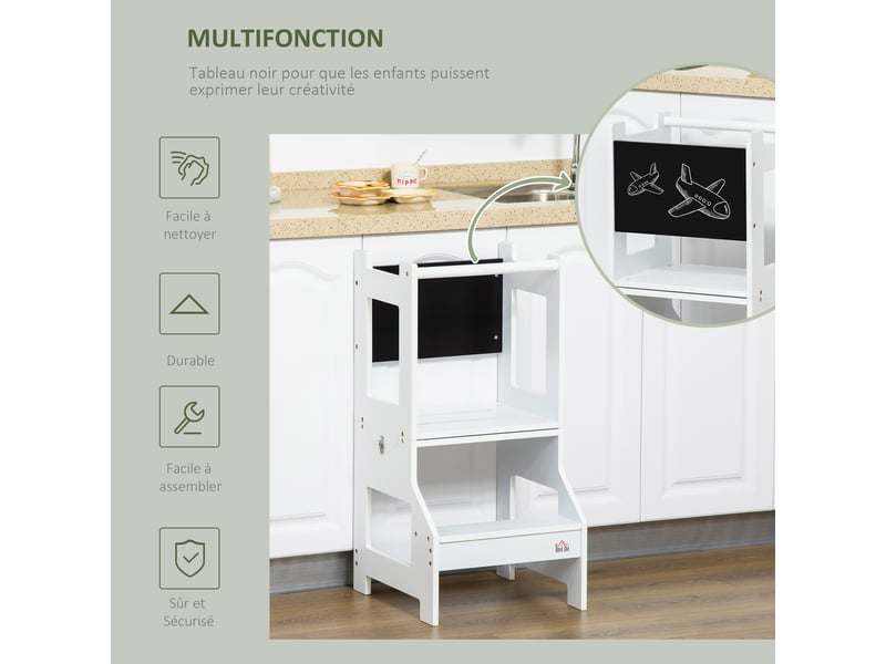 3 en 1 tour d'observation enfant, hauts rebords de sécurité et tableau noir, tour d'apprentissage avec barreau - Conforama R