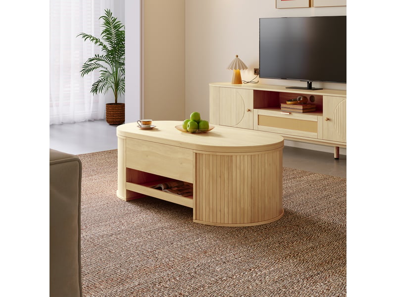  Table basse relevable en bois mdf, table de salon multifonction avec plateau ajustable et étagère coulissante, 110x55,5x40 cm  - Conforama C