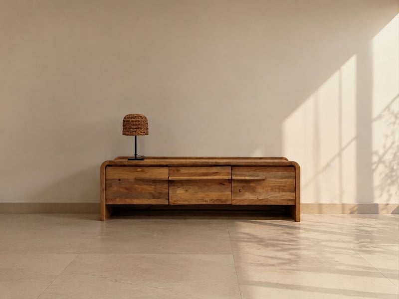  Meuble tv à 3 portes en bois de manguer masif naturel  - Conforama B