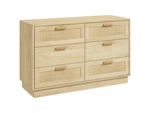 Commode design bohème en rotin avec 6 tiroirs, meuble de rangement pour le salon, le couloir, chêne, l'entrée