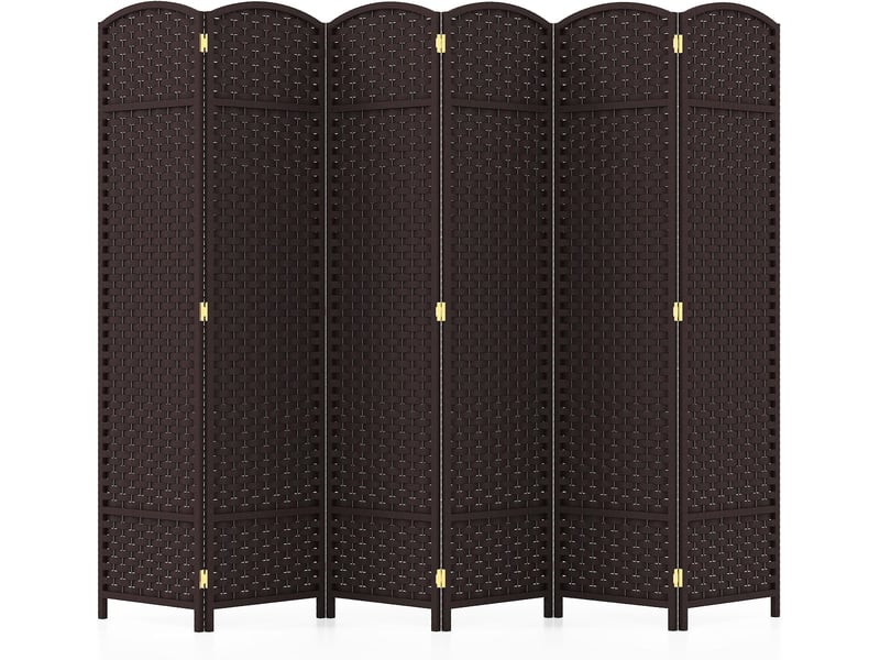 Costway grand paravent pliant, 6 panneaux, texture tissée à la main, cadre en bois massif de pin (marron) - Conforama A