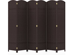 Costway grand paravent pliant, 6 panneaux, texture tissée à la main, cadre en bois massif de pin (marron)