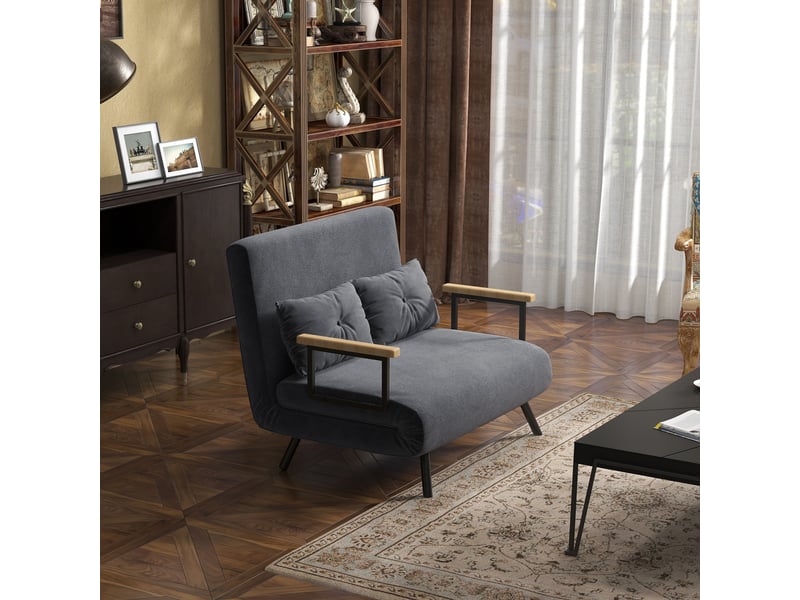  Canapé convertible, canapé-lit : avec rangement, gris foncé, 102 x 73 x 81 cm, en velours  - Conforama R