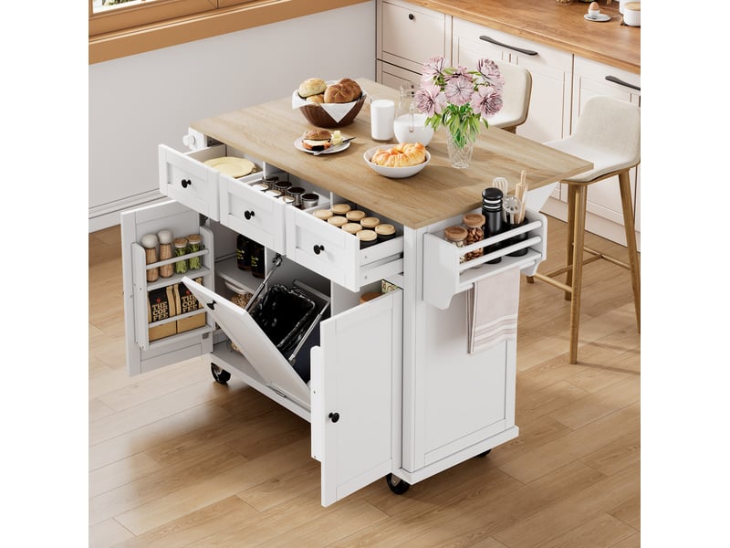  Îlot de cuisine mobile 131,2 x 46,2 cm – blanc et naturel – plateau extensible et rangements optimisés  - Conforama B