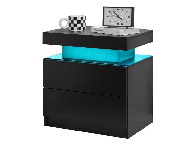 Table de chevet modenvie led moderne 2 tiroirs bois d’ingénierie noir 50 x 53 x 36 cm  - Conforama A