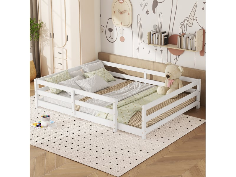  Lit montessori enfant 140x200 cm blanc en bois de pin avec sommier  - Conforama B