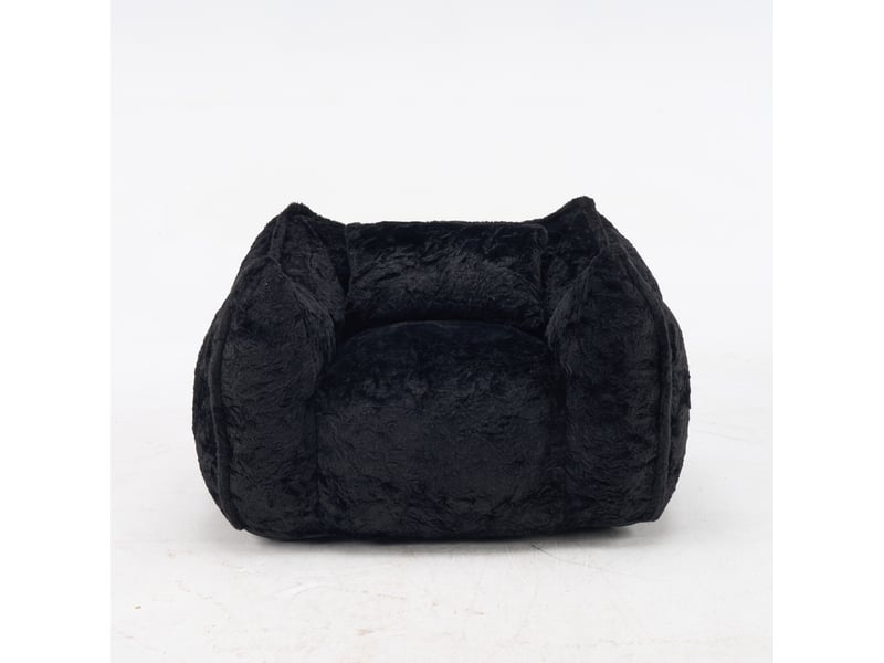 Fauteuil pouf géant 123 x 97 x 73 cm, fausse fourrure, mousse haute densité, coussin inclus pour salon et chambre - noir - Conforama A