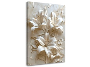 Tableau moderne, fleurs blanches en relief 70x100
