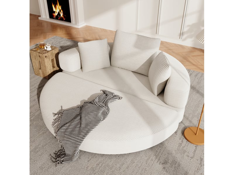  Canapé convertible 2 places avec lit d'appoint, 3 coussins et dossier enveloppant en velours côtelé beige clair 173 × 176 cm  - Conforama C