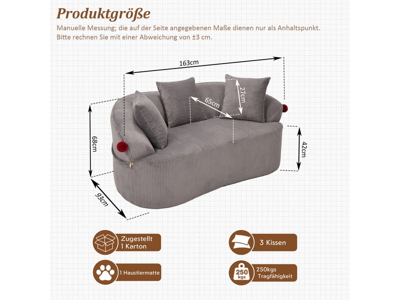 Canapé 2 places arrondi en velours côtelé gris foncé 163x93x68 cm - Conforama C