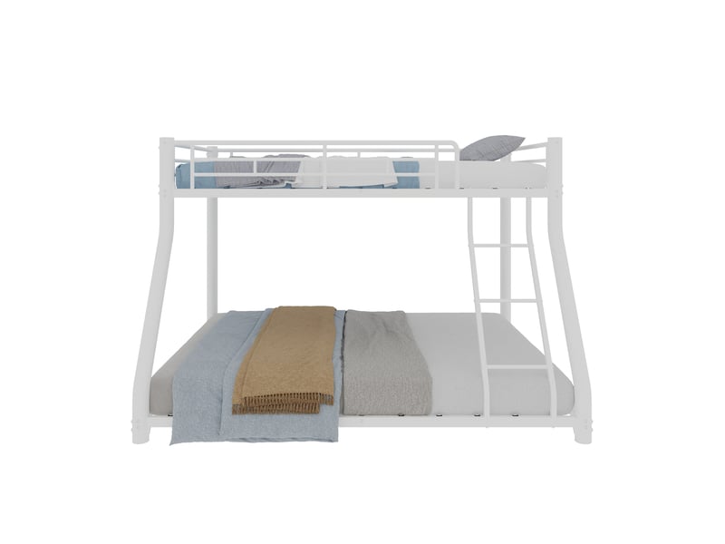 Lit superposé 2 places 90 × 190 cm et 140 × 190 cm avec échelle et barrières, sans matelas, en métal blanc - Conforama A